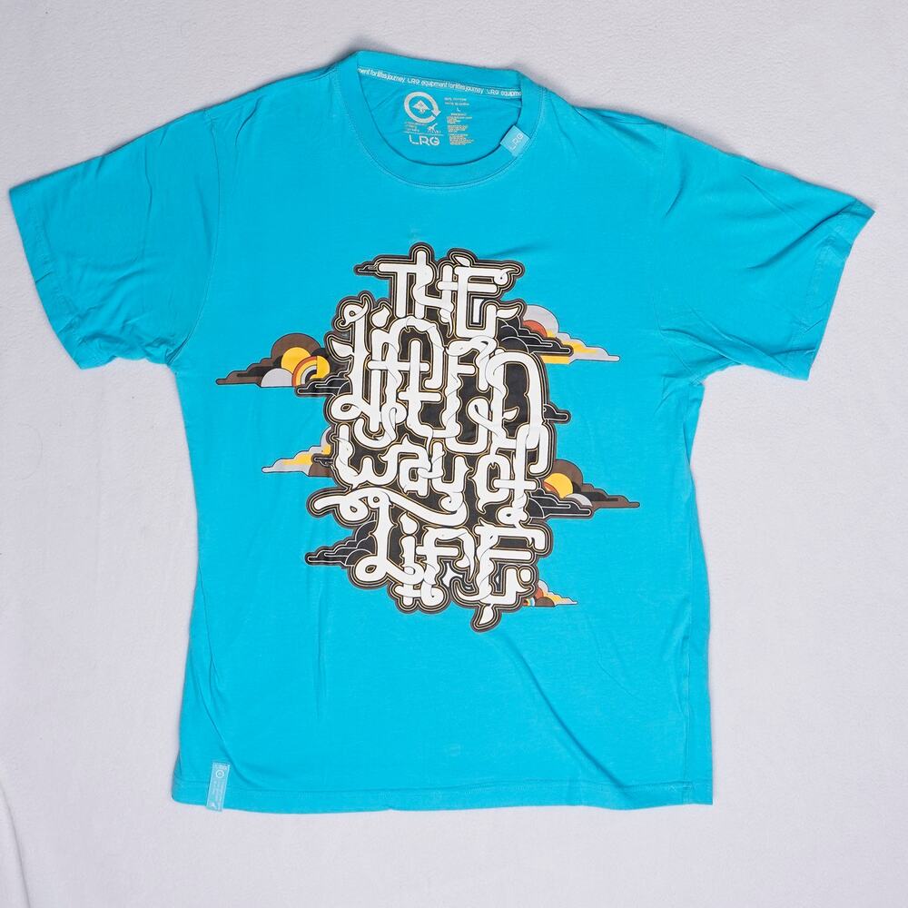 LRG Lifted Research Group Tee Mens Large Aqua The Lifted Way of Life Y2K